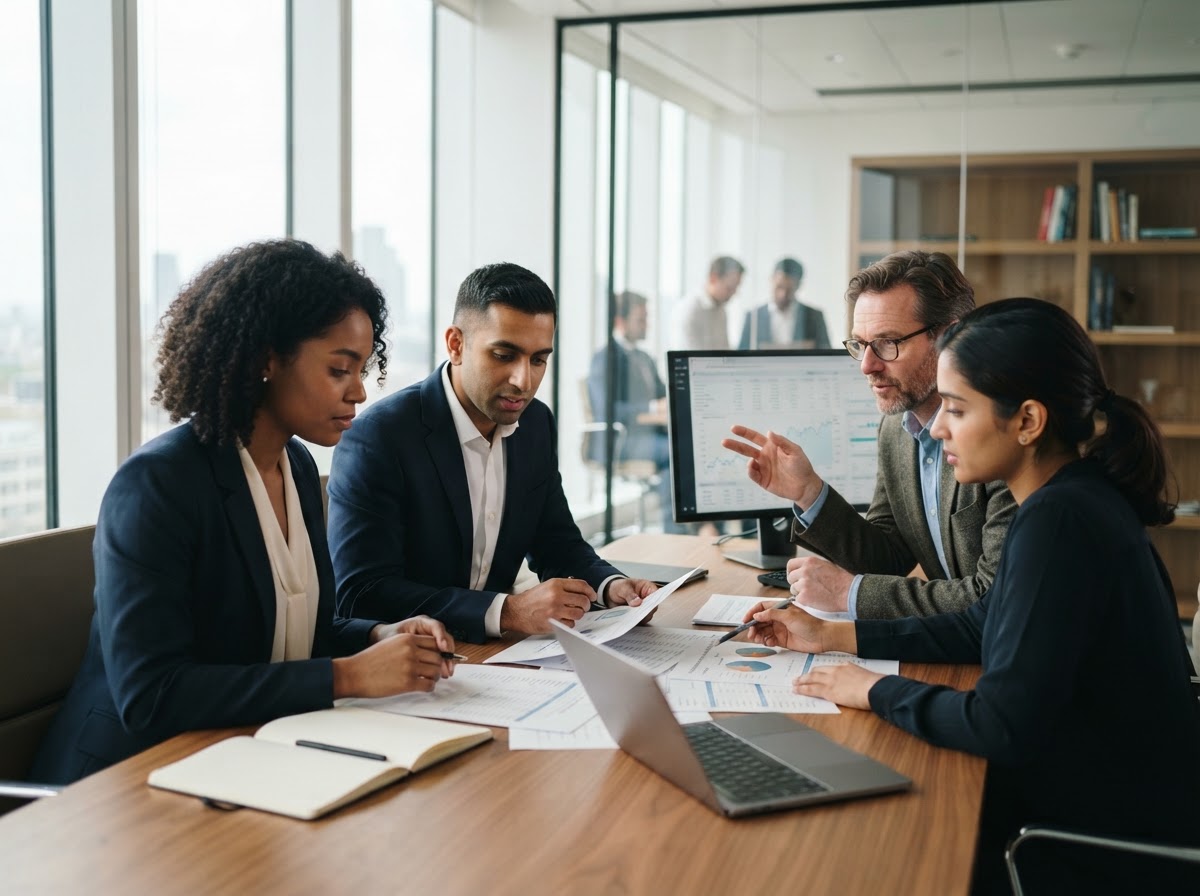 MA Accountancy team collaborating in a bright modern office